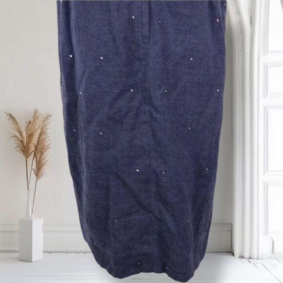 Vintage 50s 60s Beaded Fitted Cocktail Sheath Dress Size 6 Chambray Boat Neck - Picture 7 of 13